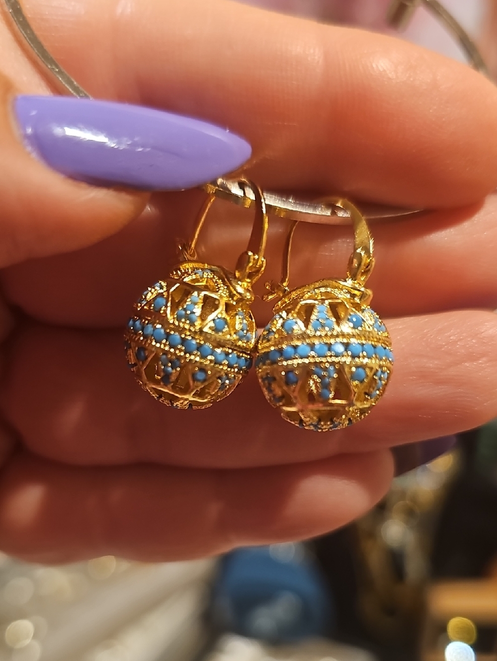 High quality fashion design gold tone turquoise earrings